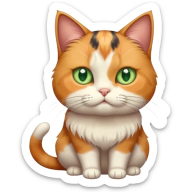 full body calico cat with skinny head and fat body with an anxious face sticker