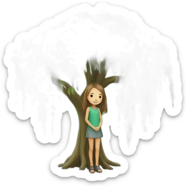 willow tree with young girl under it sticker