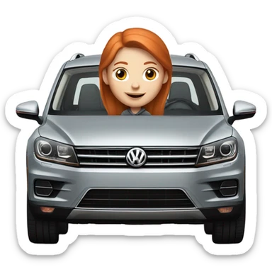 Light Redhead girl driving a grey tiguan  sticker