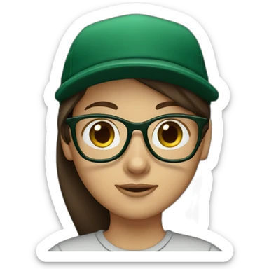 Brown haired girl with dark green cap and glasses sticker