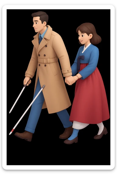 Change the girl's outfit to a traditional Korean style hanbok, keep the rest of the scene the same, 3D cartoon style. sticker