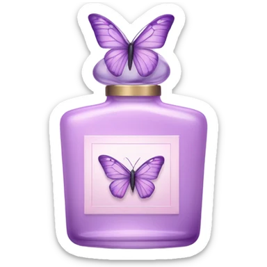  pastel violet butterfly resting on an elegant lavender perfume bottle with fork pink details. sticker
