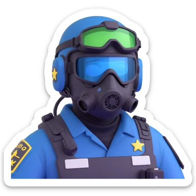 Polis özel harekat, close-up of a masked police officer with tactical helmet and night vision goggles, Turkish police special operations sticker