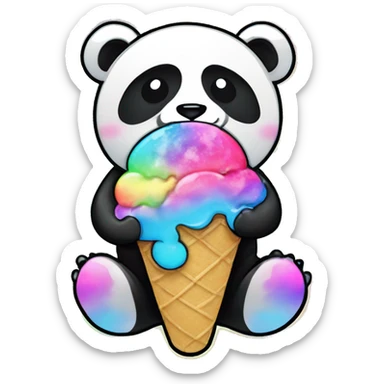 rainbow metal rhinestoned Panda eating tie dye kawaii ice cream sticker