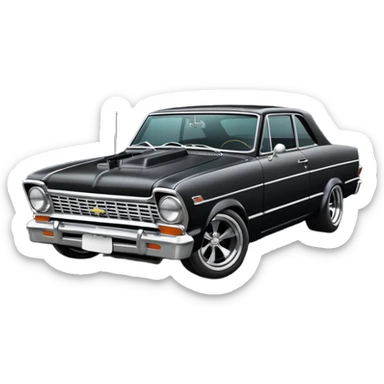 Catwoman’s  black metallic 1965 Chevy Nova SS street rat rod retro modded sticker