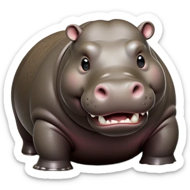 cinematic-hippo-realistic-full-body side view-standing on all fours-emoji,-massive-round-frame-partially-submerged-in-muddy-water,-wide-mouthed-grin-exposing-huge-teeth,-head-tilted-dramatically,-thick-greyish-brown-hide-glossy-from-water,-simplified-yet-realistic-focused-features,-highly-detailed,-glowing-with-an-almost-sarcastic-glow sticker