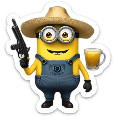 Minion con sombrero de copa y pistola en la mano sticker