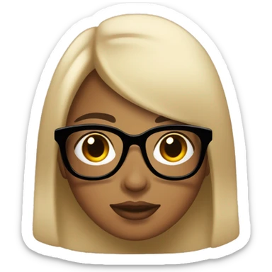 Chica joven cabello negro y piel clara con gafas con una polera beige sticker