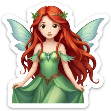 Une magnifique  fée avec de belles ailes une magnifique robe naturelle avec de très long cheveux roux avec des yeux marrons  sticker