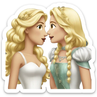 2 women princesses couple blonde kiss sticker