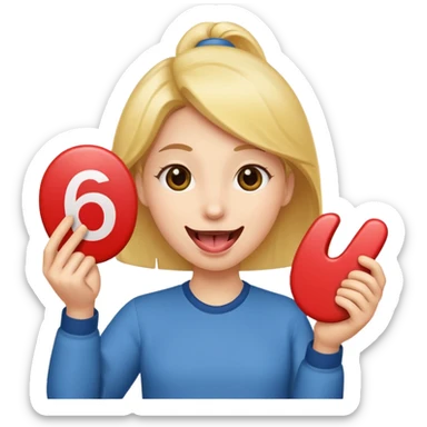 Happy face with tongue out with a number six in one hand and number seven in the other hand sticker