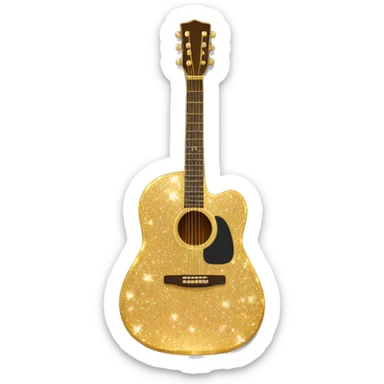 Realistic gold acoustic guitar with sparkly shiny glitter and diamonds on it. sticker