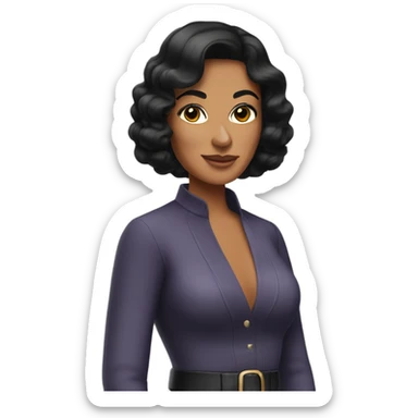 Tanned woman with black hair dressed in 1970s hair, makeup, and attire  sticker