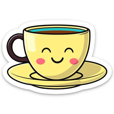 Cute tea cup with a happy face sticker