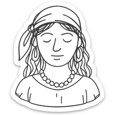 hand-drawn outlined icon of a gypsy woman, sketchy lines sticker