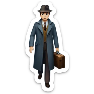 Icon for Detective Movie: A vintage movie poster-style design of a mysterious detective movie. Include dark alleyways, fog, and shadowy figures. The design should evoke a classic noir detective story with retro cinematic typography. Transparent background. sticker