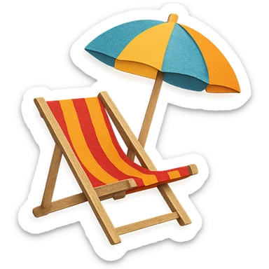 beach chair with layered paper effect in paper-craft style on a white background sticker
