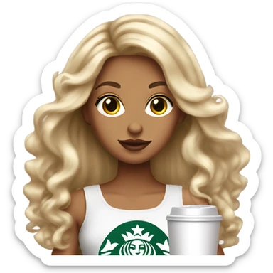 Tanned girl with long blonde hair extensions with big lips and lashes with a Starbucks in her hand. sticker