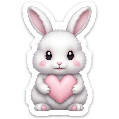 Pastel fluffy bunny with light pink heart sticker