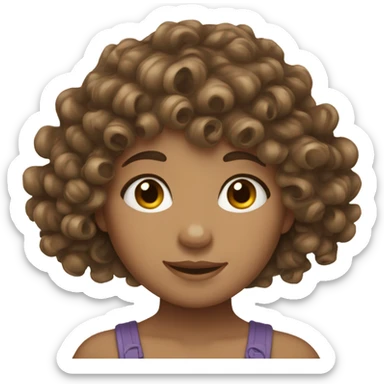 girl with curly brown hair and bangs sticker