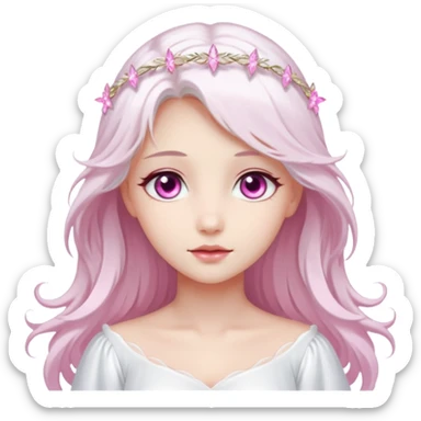 An angel with sparkling pink eyes and fair skin, very beautiful. sticker