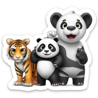 A panda an elephant and a tiger taking a picture sticker
