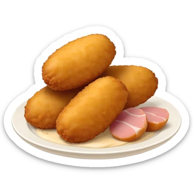 Cinematic Realistic Croquetas Dish Emoji, showcasing crispy, creamy croquettes filled with ham or chicken rendered with lifelike textures and appetizing, dynamic lighting. sticker