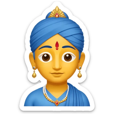 minimalist emoji of Lord Krishna's tilak, blue background, white and yellow tilak mark sticker