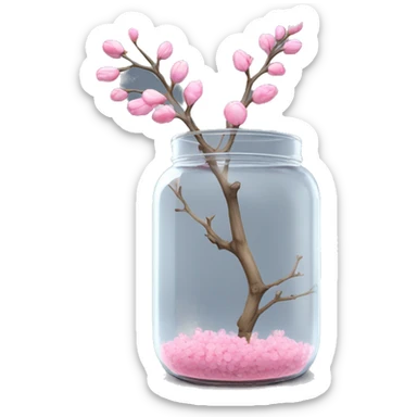Delicate big twig with pink buds in a transparent jar vase sticker
