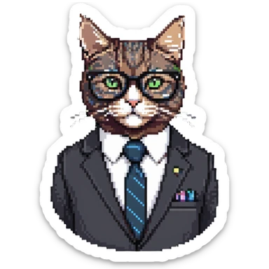 business cat with glasses looking like an office boss, wearing a suit and tie sticker