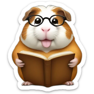 Fat guinea pig reading a book and wearing glasses sticker