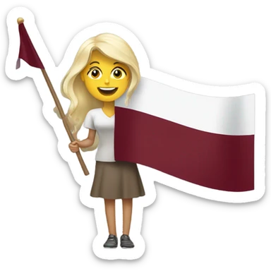 Happy blonde woman with a flag of Latvia in hands sticker