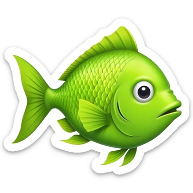bright lime green fish shown in absolute side profile, one eye only, facing directly to the right, flat 2D view like a playing card, goofy derpy expression sticker