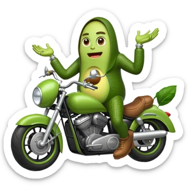Aguacate con piernas manos y una moto sticker
