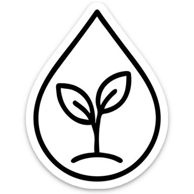 Refined water droplet with a small plant inside, symbolizing elegant environmental conservation and corporate responsibility sticker