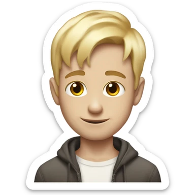 A short midget with his shirt off and he’s super skinny, and he’s pale, and he has texture blonde frindge, and freckles on his face sticker