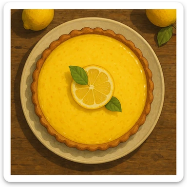 lemon tart viewed from above, realistic, detailed, Ghibli style sticker