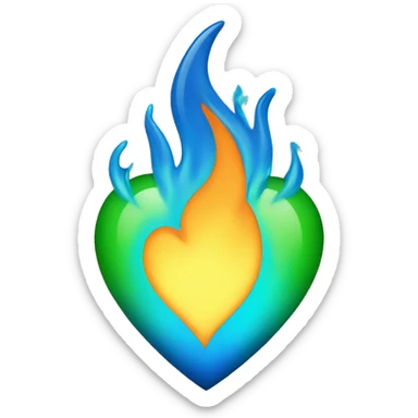 burning blue heart with green flame sticker