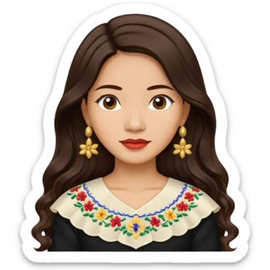 Filipino woman with long dark wavy hair parted in the middle wearing a traditional filipiniana sticker
