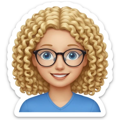 Friendly looking white girl with curly, blonde hair, blue eyes, and glasses. sticker