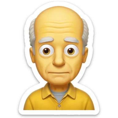 A 3D cartoon close-up portrait of an elderly yellow character styled like Grandpa Simpson, bald head with few tufts of hair, expressive wrinkles, yellow skin and shirt, Memoji-style lighting, matching Simpsons family design. sticker