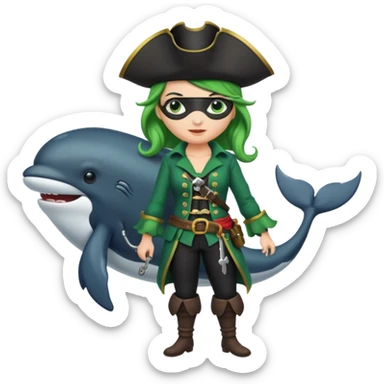 Pirate female whale, with green costume, full body sticker
