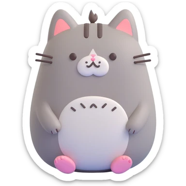 pusheen cat sitting with droopy ears and sad eyes, 3D style, subtle blue tones sticker