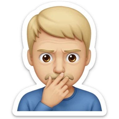 someone thats holding their nose because of a smell sticker