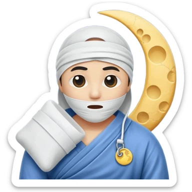 moon wrapped in bandage like “overworked” sticker