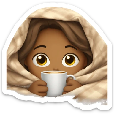girl inside a blanket sipping coffee eyes closed sticker