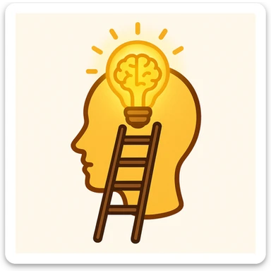 emoji representing intellectual advancement: a ladder ascending towards an illuminated mind sticker