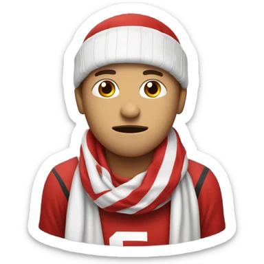 A sad football fan with a scarf in red and White.  sticker