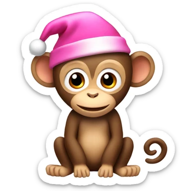 cute monkey with pink Christmas hat sticker