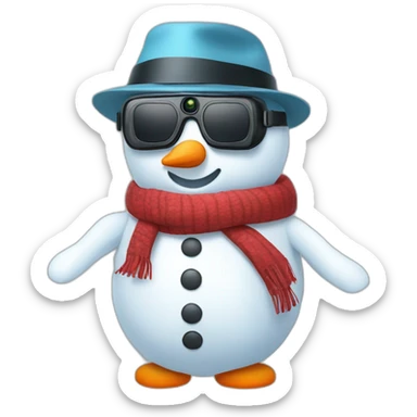 Cute snowman in vr headset, hat, scarf, full body sticker